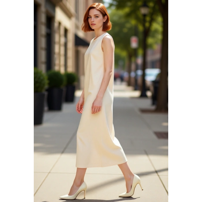 Kadın Kolsuz Shift Kalıp %100 Pamuk Maxi Boy Düz Elbise Günlük Rahat ve Şık Kombinler İçin