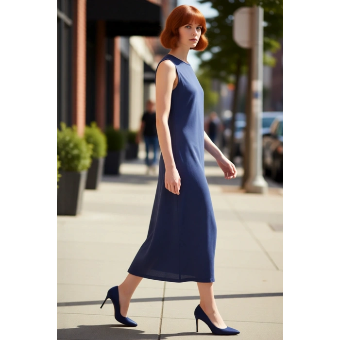 Kadın Kolsuz Shift Kalıp %100 Pamuk Maxi Boy Düz Elbise Günlük Rahat ve Şık Kombinler İçin