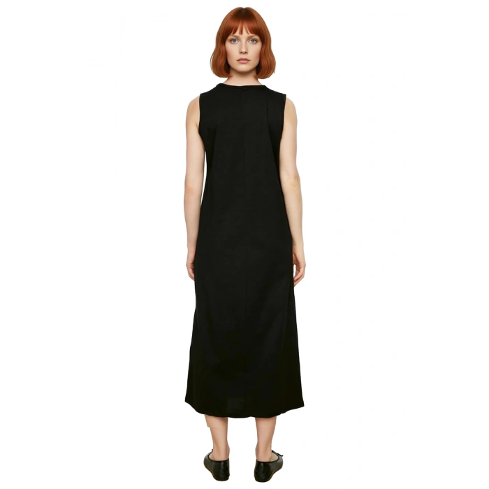 Kadın Kolsuz Shift Kalıp %100 Pamuk Maxi Boy Düz Elbise Günlük Rahat ve Şık Kombinler İçin