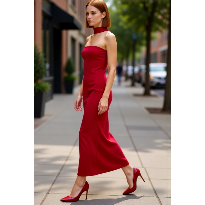 Kadın Kolsuz Straplez Maxi Elbise Düz Dokusu Esnek Kumaşıyla Dört Mevsim Konfor Sunar Kaliteli