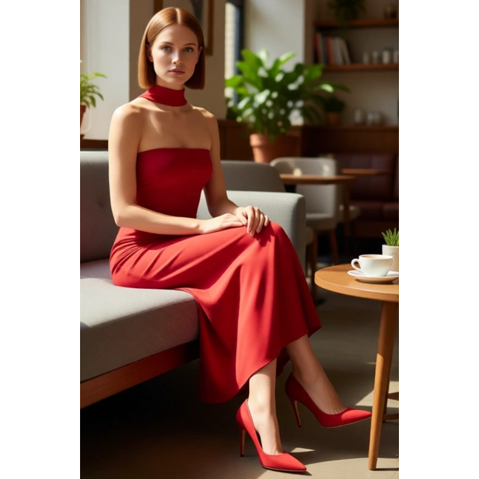 Kadın Kolsuz Straplez Maxi Elbise Düz Dokusu Esnek Kumaşıyla Dört Mevsim Konfor Sunar Kaliteli