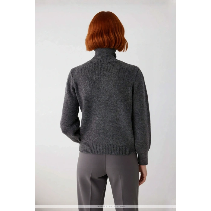 Kadın Konforlu Selanik Dokuma Fermuarlı Dik Yaka Triko Kazak Günlük Kış Stilinize Fark Katın