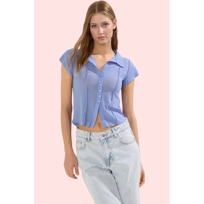 Kadın Köpük Kumaş Basic Fitted Gömlek Yaka Kısa Kollu Rahat Günlük Stil Yaz Aylarının Vazgeçilmezi