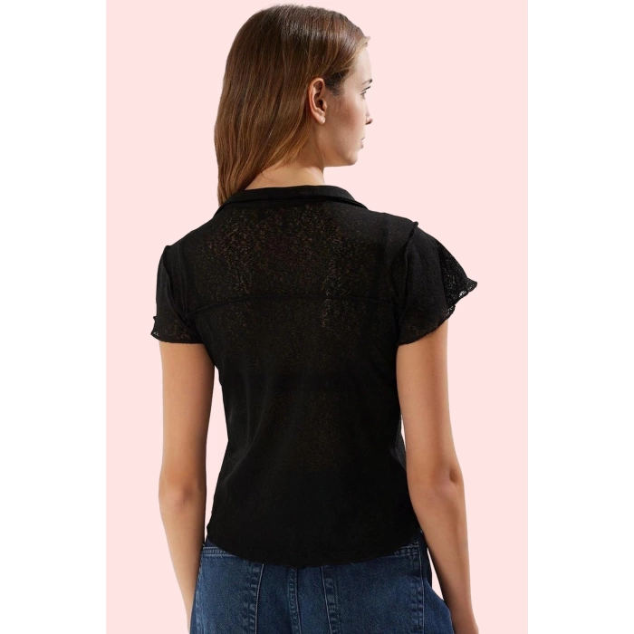 Kadın Köpük Kumaş Basic Fitted Gömlek Yaka Kısa Kollu Rahat Günlük Stil Yaz Aylarının Vazgeçilmezi