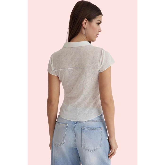 Kadın Köpük Kumaş Basic Fitted Gömlek Yaka Kısa Kollu Rahat Günlük Stil Yaz Aylarının Vazgeçilmezi
