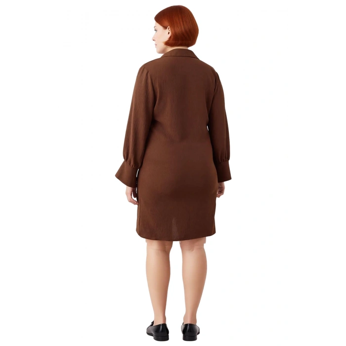 Kadın Kruvaze Düz Desen Mini Boy Uzun Kollu Dokuma Elbise Polyester Materyal İlkbahar Sonbahar