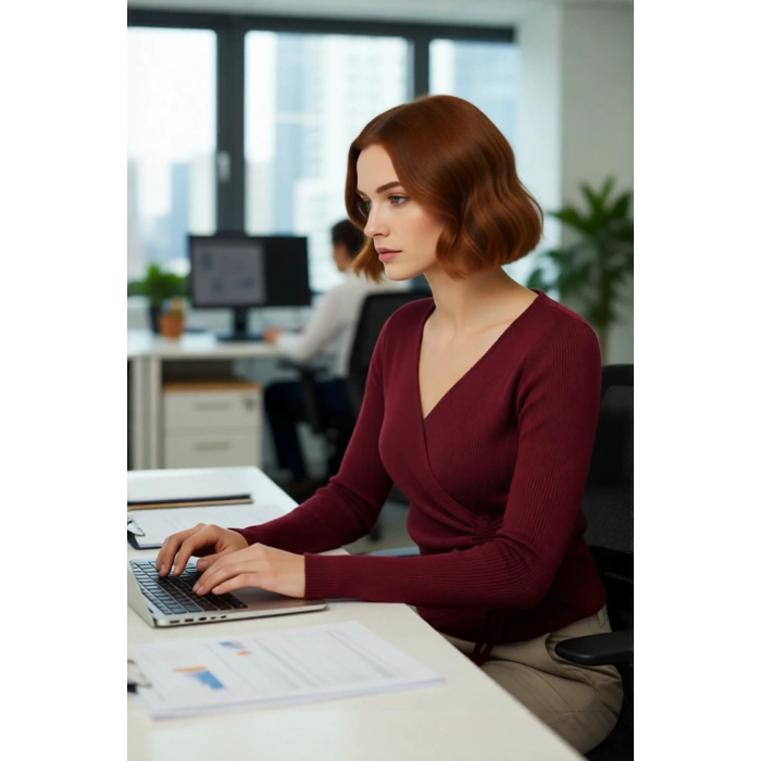 Kadın Kruvaze Yaka Bağcıklı Triko Üst Fitted Kalıp Uzun Kol Basic Siluet İle Günlük Şıklık