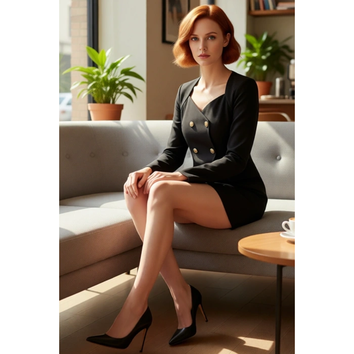 Kadın Kruvaze Yaka Uzun Kollu Dokuma Ceket Elbise Modern Şık Tasarım Kısa Boy Gündüz Gece Kaliteli