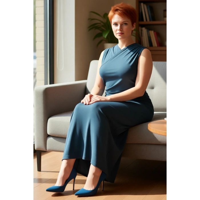 Kadın Kruvaze Yaka Yanları Büzgülü Kolsuz Maxi Boy Örme Kumaş Esnek Shift Kalıp Büyük Beden Elbise