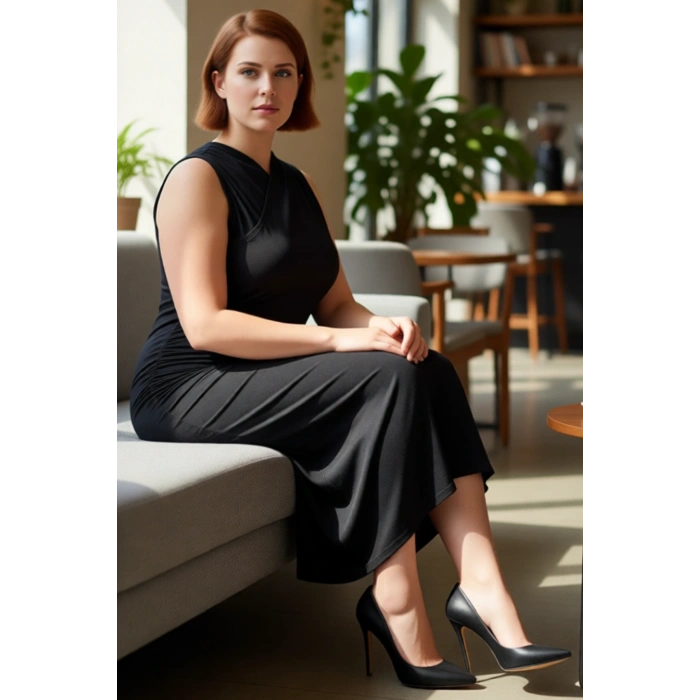 Kadın Kruvaze Yaka Yanları Büzgülü Kolsuz Maxi Boy Örme Kumaş Rahat Shift Kalıp Büyük Beden Elbise