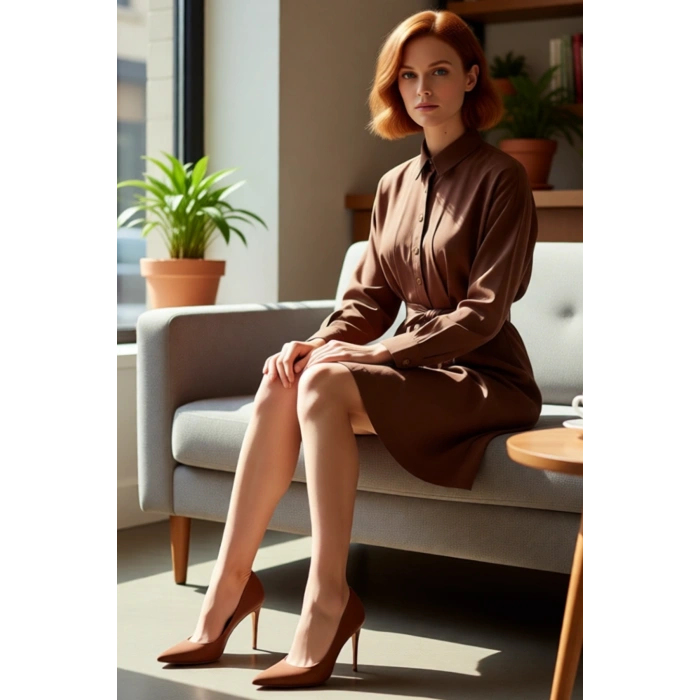 Kadın Kuşaklı Gömlek Yaka Yarasa Kol Uzun Mini Elbise Rahat Şık Dokuma Kumaş Tasarım Kaliteli