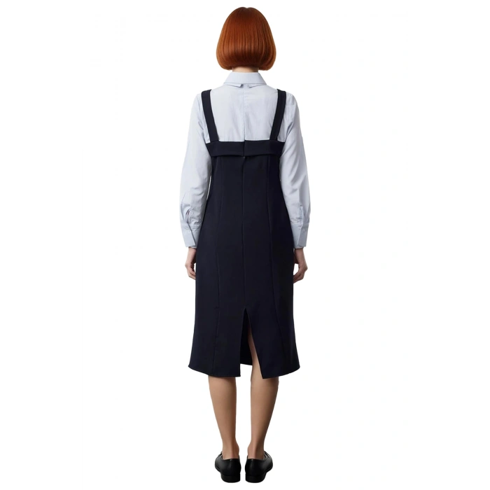 Kadın Lacivert Bodycon Dokuma Elbise Gömlek Yaka Detaylı Şık Ofis ve Günlük Kombinler İçin İdeal