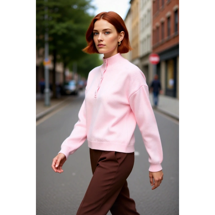 Kadın Lacivert Dik Yaka Düşük Kol Regular Triko Kazak Kış Günleri İçin Konfor Ve Stil Sunar