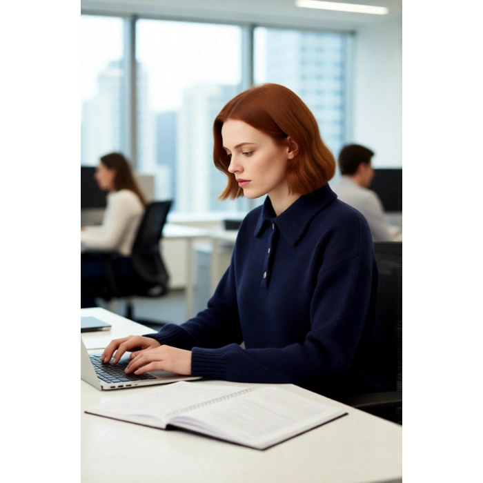 Kadın Lacivert Oversize Triko Kazak Polo Yaka Tasarımıyla Kış Kombinlerine Şıklık Katıyor Kaliteli