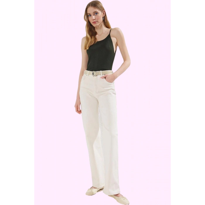 Kadın Leopar Desenli Denim Pantolon Yüksek Bel Wide Leg Rahat Günlük Kullanım Modern Tasarım