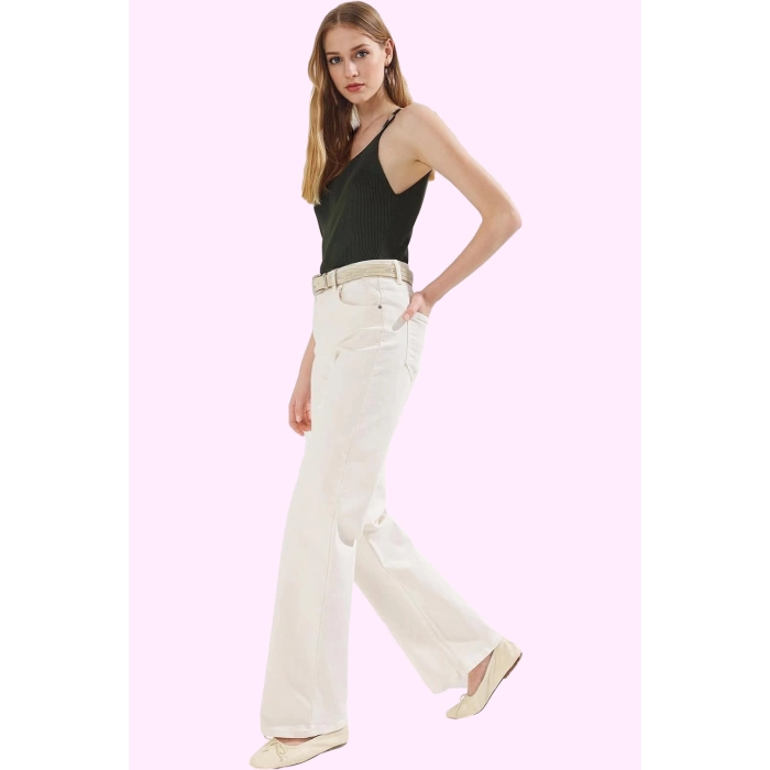 Kadın Leopar Desenli Denim Pantolon Yüksek Bel Wide Leg Rahat Günlük Kullanım Modern Tasarım
