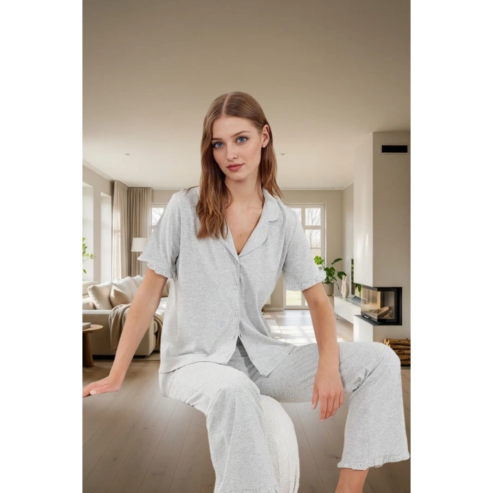 Kadın Leopar Desenli Pamuklu Pijama Takımı Regular Kalıp Rahat Ev Giyim Yüksek Kalite Ve Şık