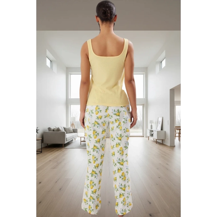 Kadın Limon Desenli Rahat Örme Pijama Takımı Trend Tasarım Şık Görünüm Mükemmel Uyum