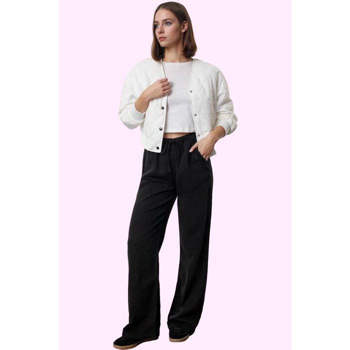 Kadın Liyosel Pantolon Regular Wide Leg Yüksek Bel Tasarım İlkbahar Sonbahar Günlük Kullanım