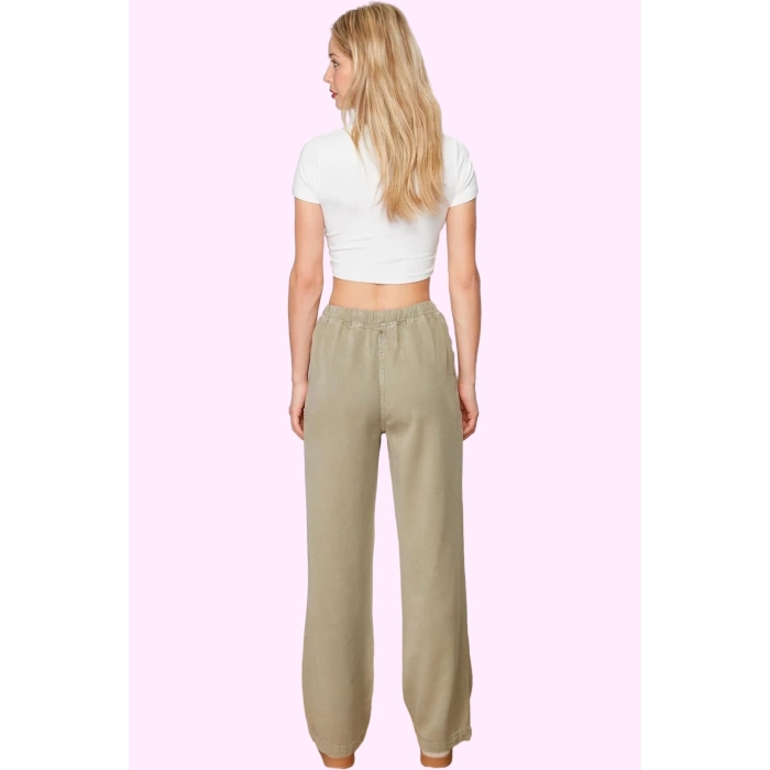 Kadın Liyosel Pantolon Regular Wide Leg Yüksek Bel Tasarım İlkbahar Sonbahar Günlük Kullanım