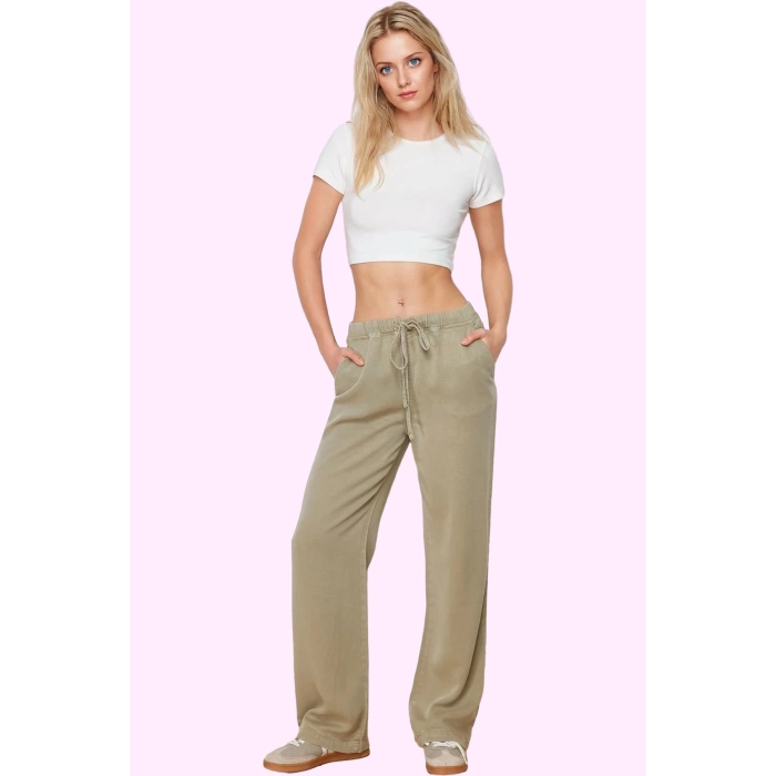 Kadın Liyosel Pantolon Yüksek Bel Wide Leg Regular Boy Günlük Şıklık Yaz Aylarının Vazgeçilmezi