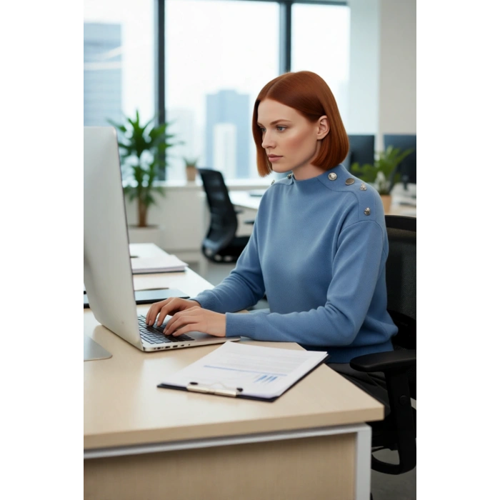 Kadın Mavi Regular Kesim Düğmeli Triko Kazak Uzun Kollu Soğuk Günler İçin İdeal Seçim Kaliteli