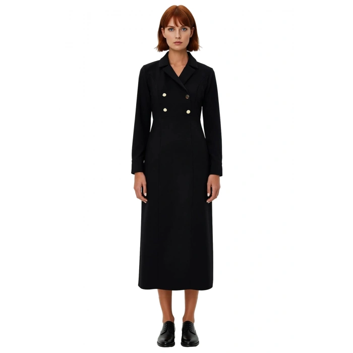 Kadın Maxi Boy Dokuma Elbise Modern Kruvaze Kesim Ceket Yaka İle Şık Görünüm Sunar Kaliteli