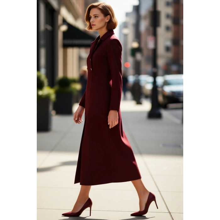 Kadın Maxi Boy Dokuma Elbise Modern Kruvaze Kesim Ceket Yaka İle Şık Görünüm Sunar Kaliteli