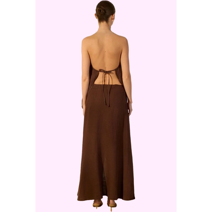 Kadın Maxi Boy Keten Etek Düğme Detaylı Pamuklu Günlük Stil Hafta Sonu Yaz Aylarının Vazgeçilmezi
