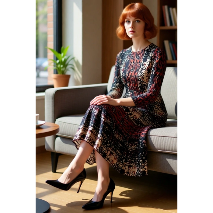 Kadın Maxi Boy Şifon Astarlı Animal Desenli Hakim Yaka Uzun Kollu Skater Elbise Kaliteli Şık