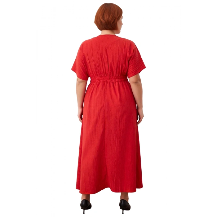 Kadın Maxi Boy V Yaka A Line Kalıp Dokuma Crinkle Dokulu Büyük Beden Elbise İlkbahar Sonbahar İçin