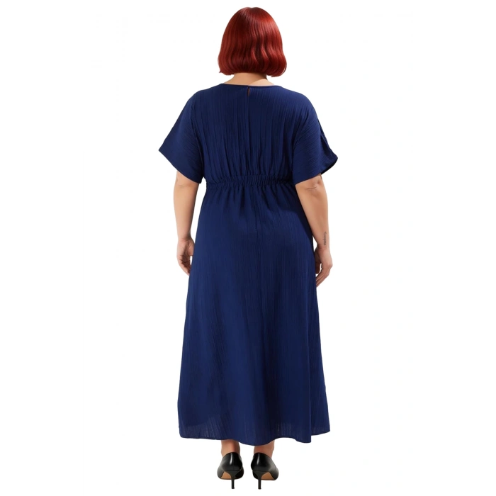 Kadın Maxi Boy V Yaka A Line Kalıp Dokuma Crinkle Dokulu Büyük Beden Elbise İlkbahar Sonbahar İçin