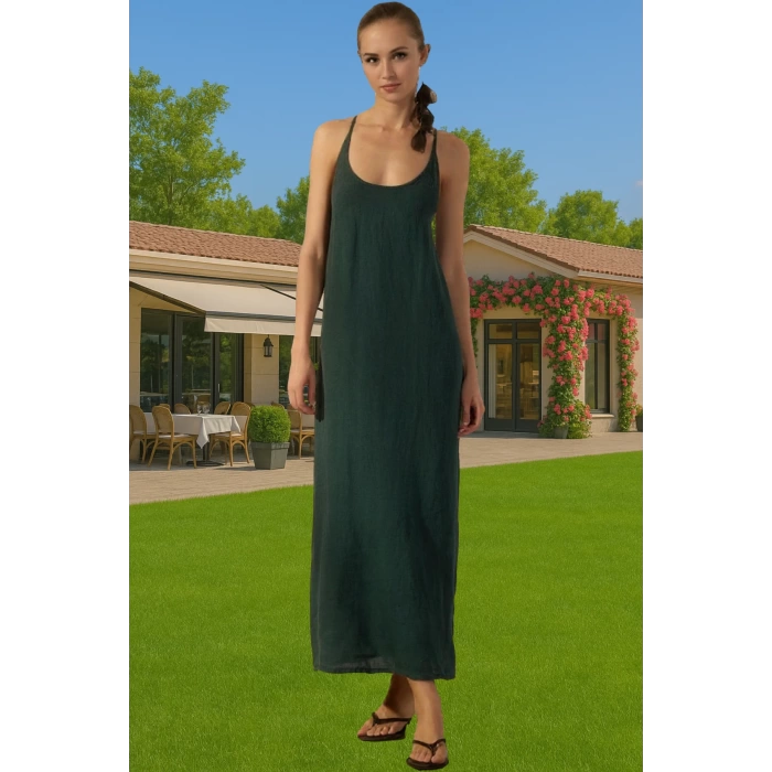 Kadın Maxi Keten Elbise Shift Kalıp V Yaka Günlük Stil Trend Tasarım Modern Stil Yüksek Kalite