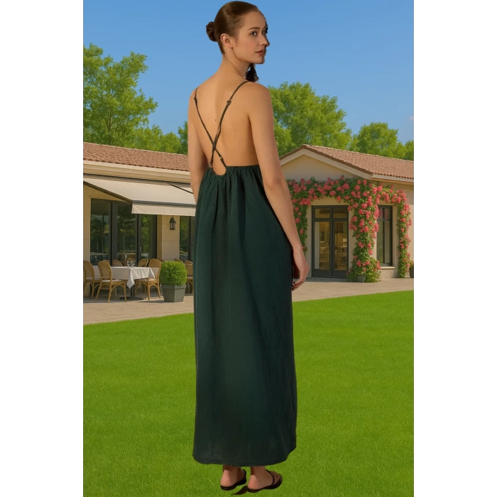 Kadın Maxi Keten Elbise Shift Kalıp V Yaka Günlük Stil Trend Tasarım Modern Stil Yüksek Kalite