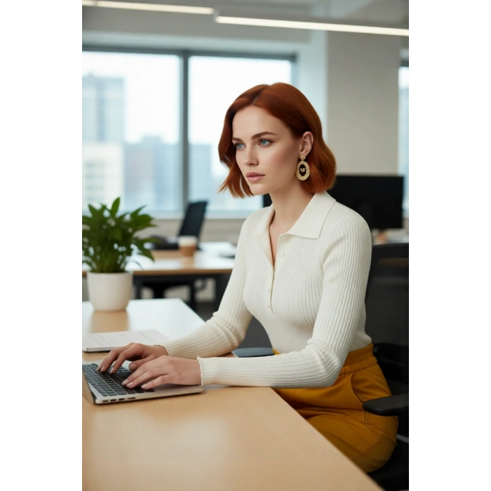 Kadın Merserize Görünümlü İnce Yapılı Uzun Kollu Polo Yaka Triko Kazak Şık ve Rahat Kaliteli