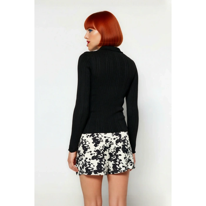 Kadın Merserize Görünümlü İnce Yapılı Uzun Kollu Polo Yaka Triko Kazak Şık ve Rahat Kaliteli