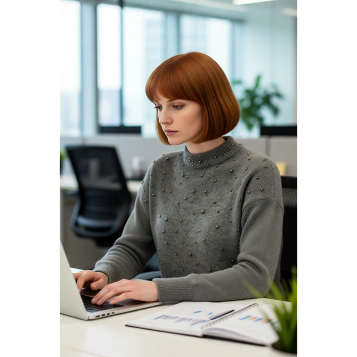 Kadın Metal İnci Detaylı Bisiklet Yaka Düşük Kol Regular Kalıp Triko Kazak Kışlık Kombinlerinize