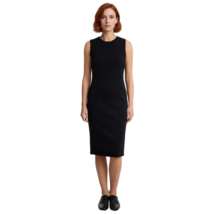 Kadın Midi Boy Bisiklet Yaka Siyah Kolsuz Triko Elbise Modern Şıklık Sunan Basic Tasarım Seçeneği