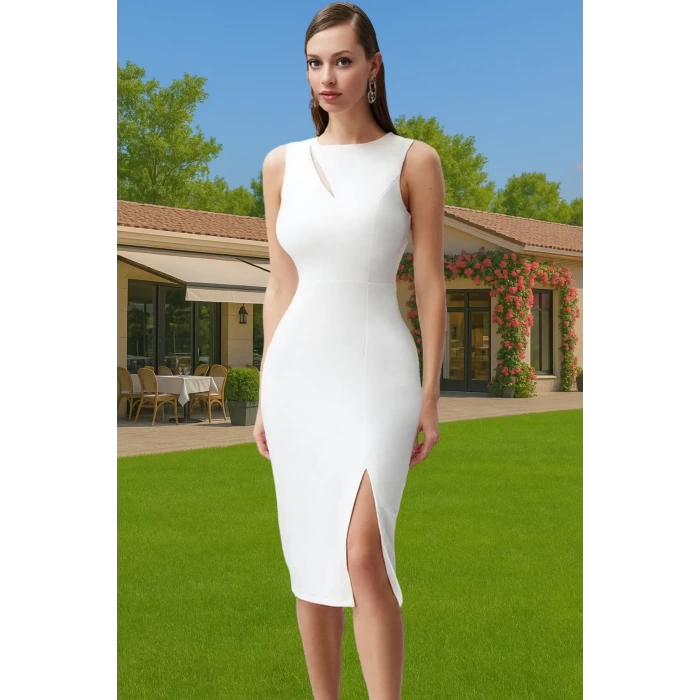 Kadın Midi Boy Bodycon Elbise Polyester Elastan Kumaş Premium Kalite Profesyonel Görünüm