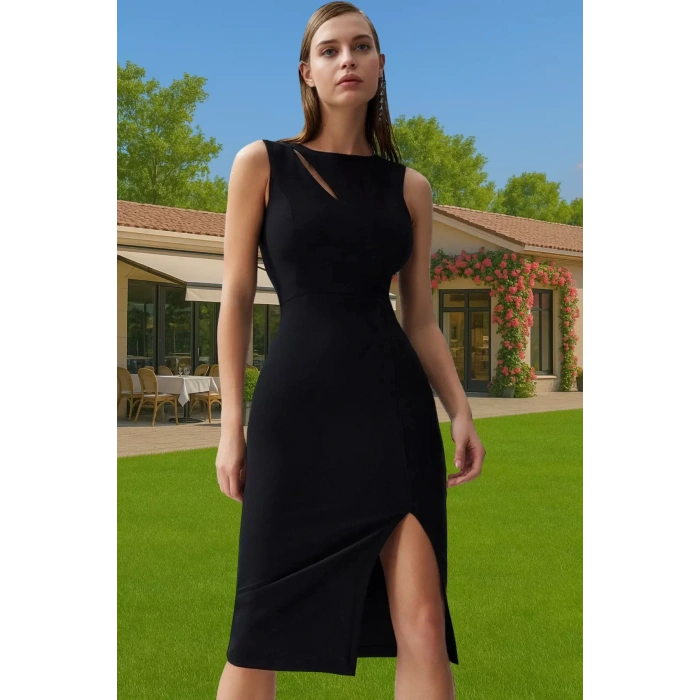 Kadın Midi Boy Bodycon Elbise Polyester Elastan Kumaş Premium Kalite Profesyonel Görünüm