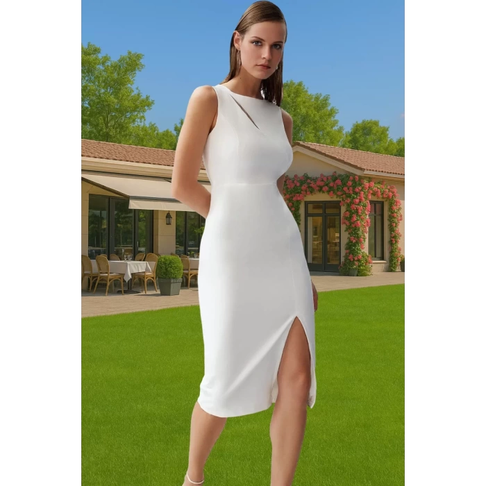 Kadın Midi Boy Bodycon Elbise Polyester Elastan Kumaş Premium Kalite Profesyonel Görünüm