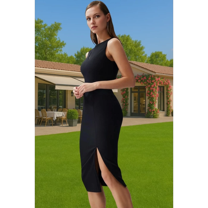 Kadın Midi Boy Bodycon Elbise Polyester Elastan Kumaş Premium Kalite Profesyonel Görünüm