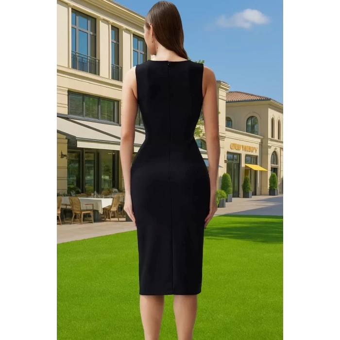Kadın Midi Boy Bodycon Elbise Polyester Elastan Kumaş Premium Kalite Profesyonel Görünüm