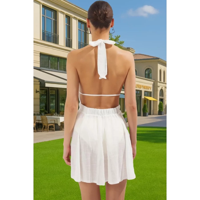 Kadın Midi Boy Dantelli Keten Görünümlü Yazlık Elbise Trend Tasarım Zarifane Tasarım