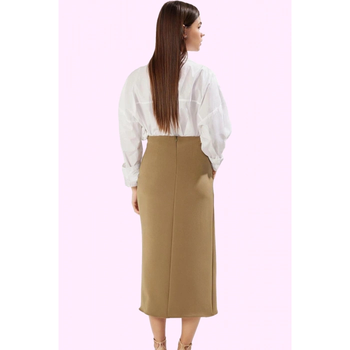 Kadın Midi Boy Dokuma Etek Yandan Yırtmaçlı Casual Günlük Stil Hafta Sonu Kaliteli Malzeme