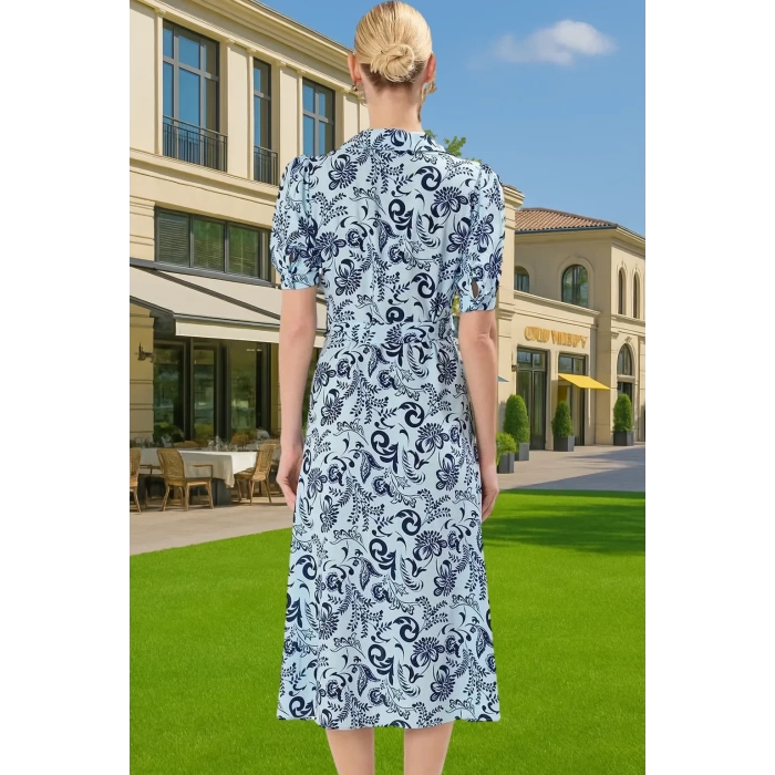 Kadın Midi Boy Gömlek Elbise Animal Desenli Viskoz Kumaş Günlük Stil Modern Stil