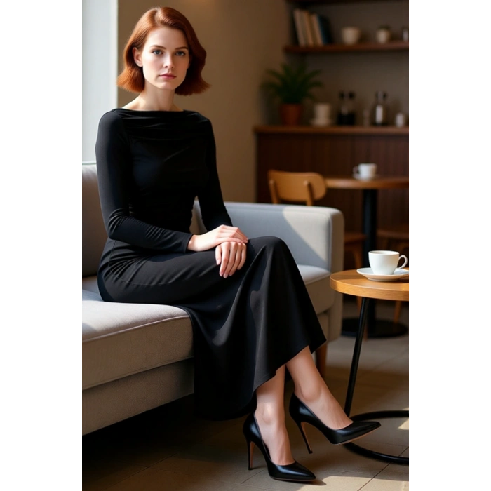 Kadın Midi Boy Kayık Yaka Bodycon Elbise Standart Kollu Büzgülü Düz Örme Kumaş Her Ortama Uygun