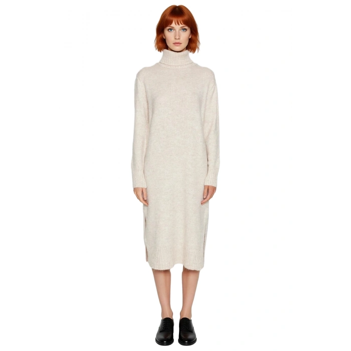 Kadın Midi Boy Triko Elbise Balıkçı Yaka Düz Desen Soğuk Havalar İçin Şık ve Rahat Seçim Kaliteli