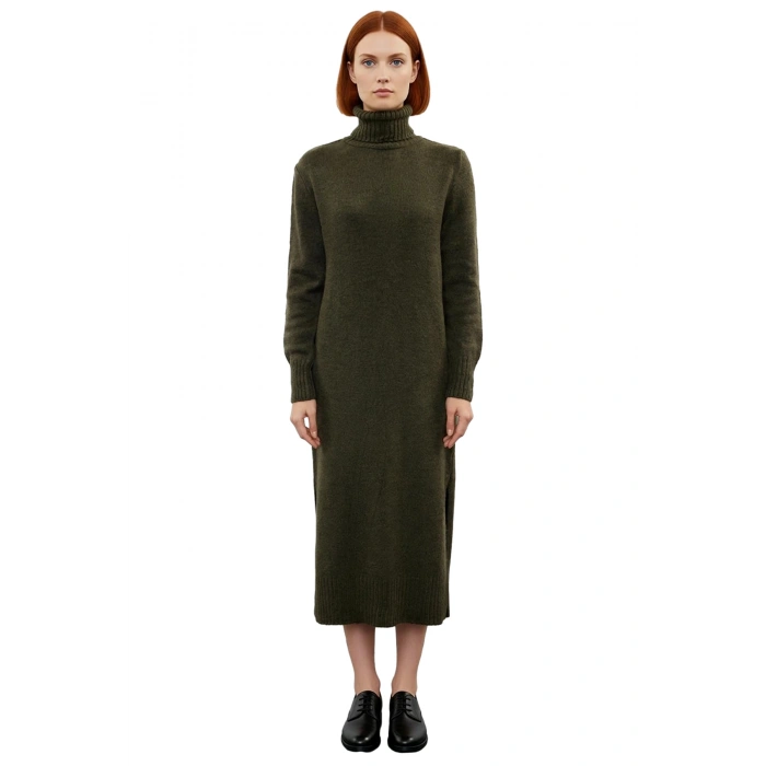 Kadın Midi Boy Triko Elbise Balıkçı Yaka Düz Desen Soğuk Havalar İçin Şık ve Rahat Seçim Kaliteli