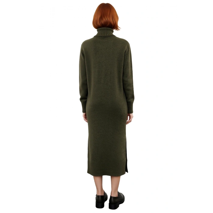 Kadın Midi Boy Triko Elbise Balıkçı Yaka Düz Desen Soğuk Havalar İçin Şık ve Rahat Seçim Kaliteli